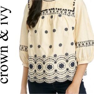 Crown & Ivy Eyelet Embroidered Cotton Top